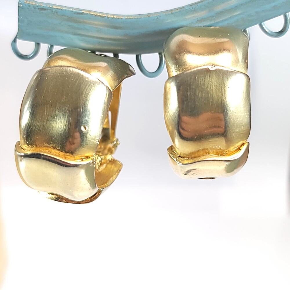 Vintage Goldtone Clip-on Earrings, Chunky Bold Hoop Design, Retro Jewelry